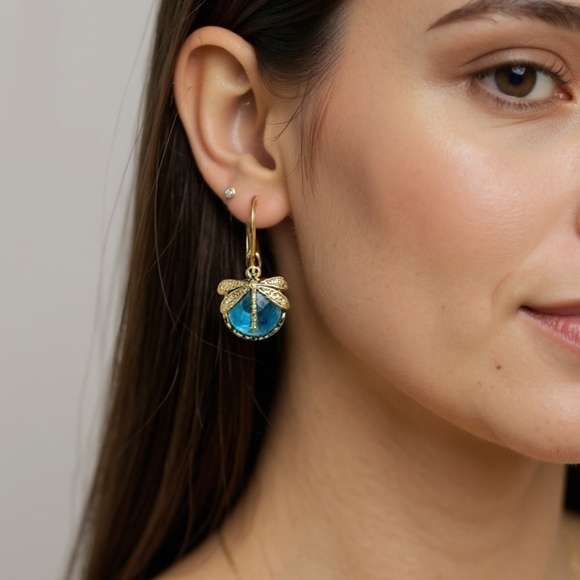 Blueberry Dragonfly Dangle Earrings - Picture 4 of 4